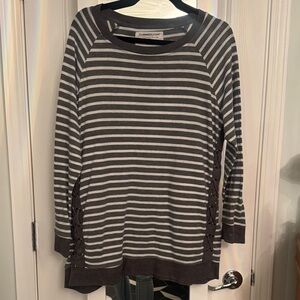 Gray Striped Sweater with Lace-Up Sides